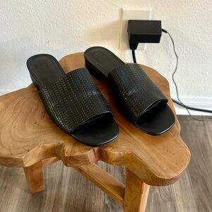 Nordstrom Rack Black Slide Sandals Open Toe Low Heel Womens 8 Faux Leather